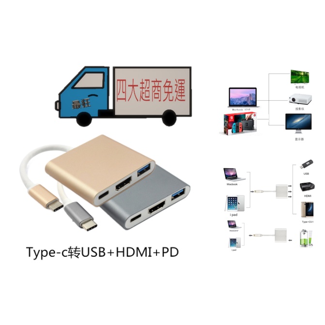 三合一Type-C 轉HDMI 電視轉接器 影音轉接 HDMI USB3.0轉換器 轉換器 手機轉電視 AV轉接器