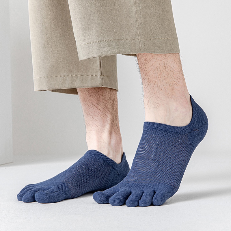 男士五指隱形短襪 薄款網眼透氣分趾襪子 矽膠防滑不掉跟 百搭運動棉襪