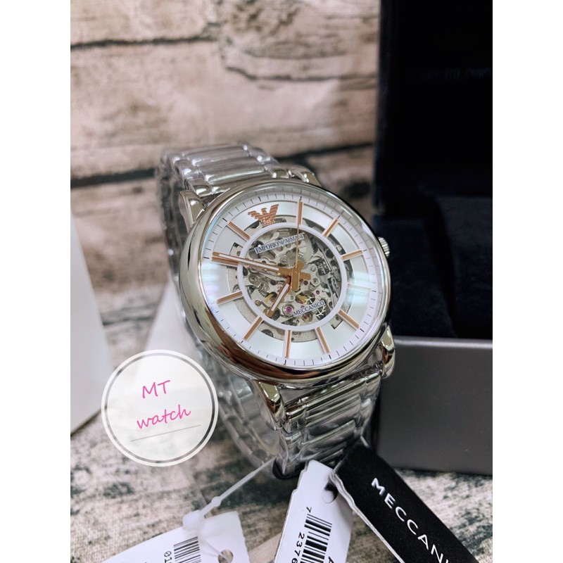 亞曼尼  Armani  Ar1980銀色雙鏤空機械錶  手錶 精品錶  精品手錶