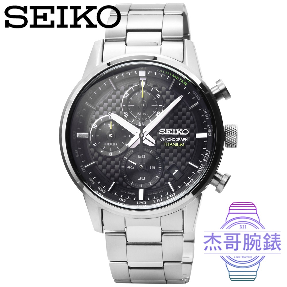 【杰哥腕錶】SEIKO精工鈦金屬三眼計時賽車錶-黑 / SSB389P1
