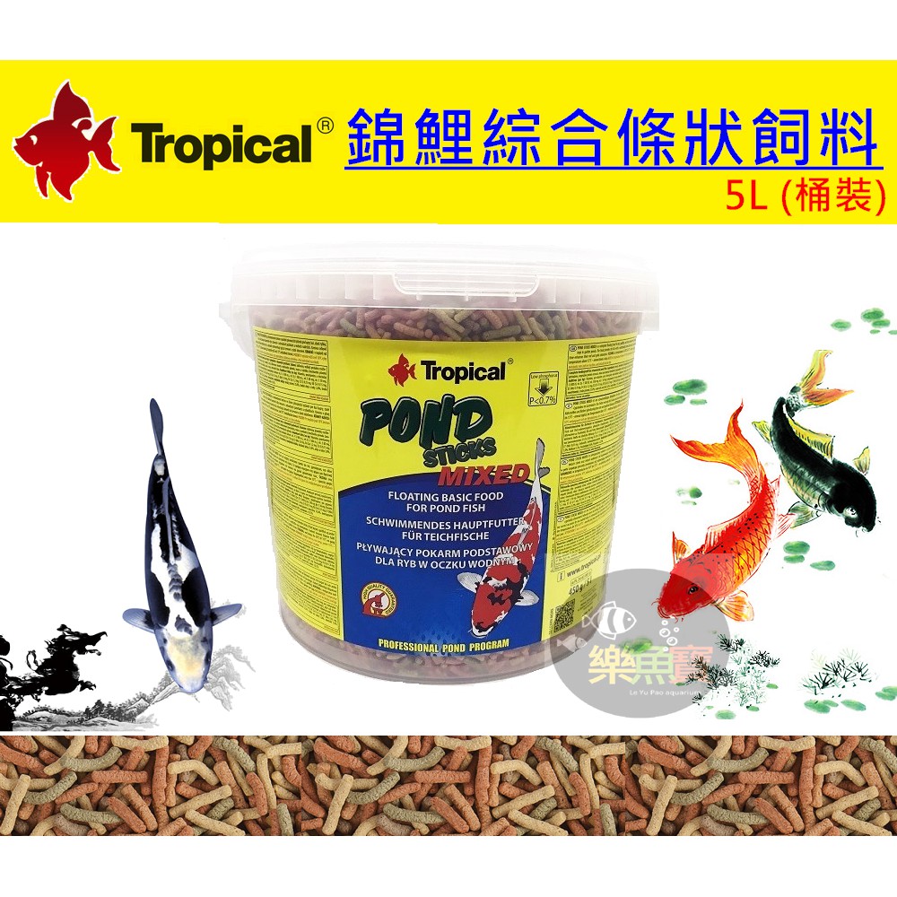 【樂魚寶】U-T40317 波蘭 Tropical 德比克 錦鯉綜合條狀飼料 5L  適合中大型錦鯉 金魚 龍鯉(桶裝)