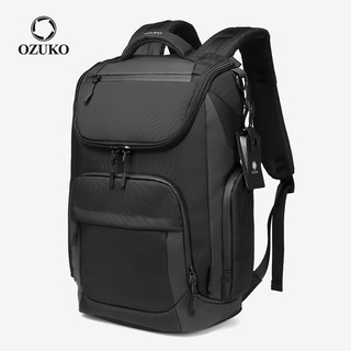 Ozuko 男士大容量防水筆記本電腦揹包商務旅行袋 USB 充電