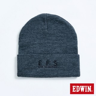 EDWIN 中性款 EFS繡花毛帽(黑灰色)