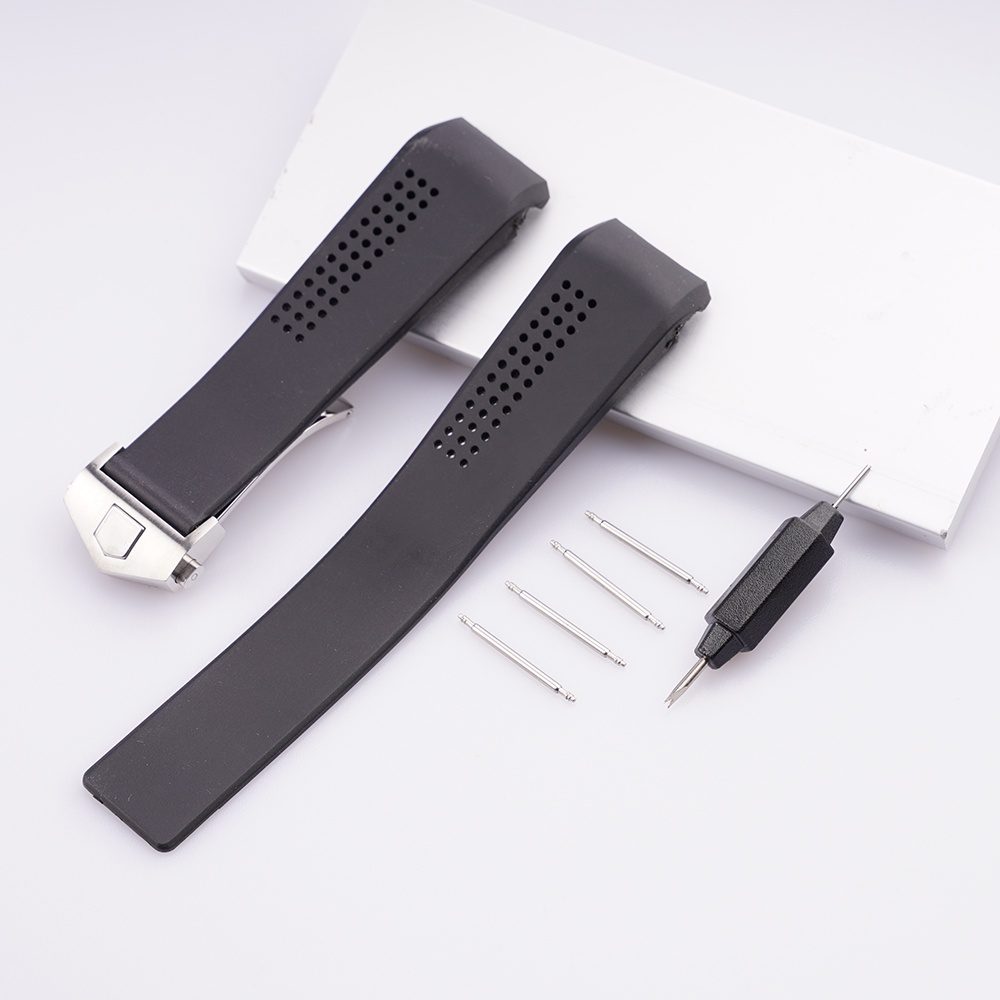 代用TAG HEUER 20 22mm新款錶帶黑色矽橡膠錶帶銀扣, 用於泰格豪雅系列錶帶+安裝工具