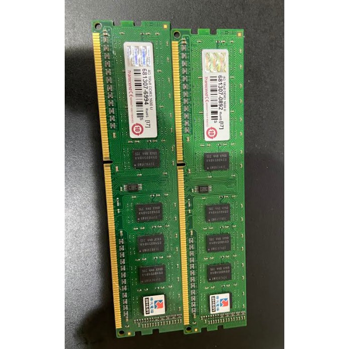 創見DDR3-1600 單面(終保）4G二條