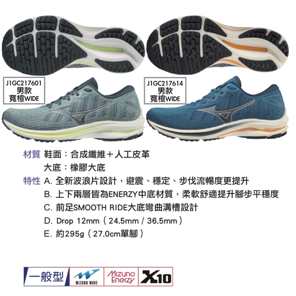 免運 MIZUNO WAVE RIDER 25 WAVEKNIT 男款 慢跑鞋 寬楦 J1GC217601 14 灰藍