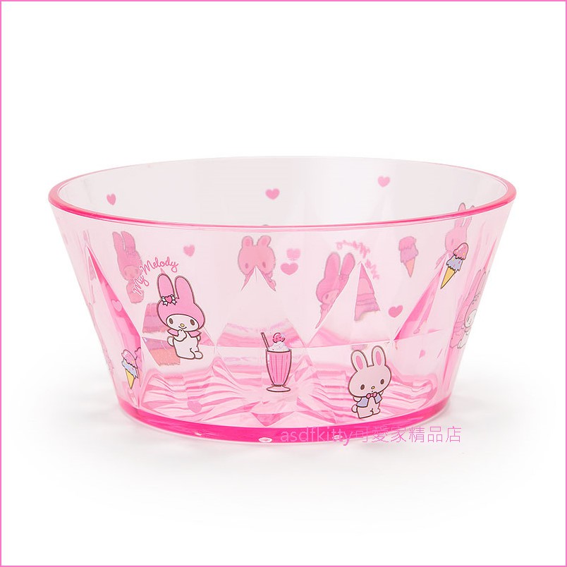 asdfkitty*美樂蒂粉紅色透明塑膠碗/水果碗/冰淇淋碗/點心碗/小物收納碗/飾品盤-500ML-日本正版商品