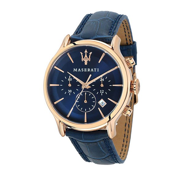 【Maserati 瑪莎拉蒂】EPOCA經典三眼計時腕錶-壓紋藍/R8871618007/台灣總代理公司貨享兩年保固