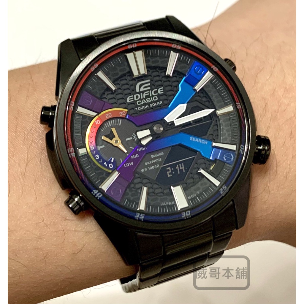 【威哥本舖】Casio台灣原廠公司貨 EDIFICE ECB-S100HG-1A 太陽能藍芽連線 漸層雙顯賽車錶