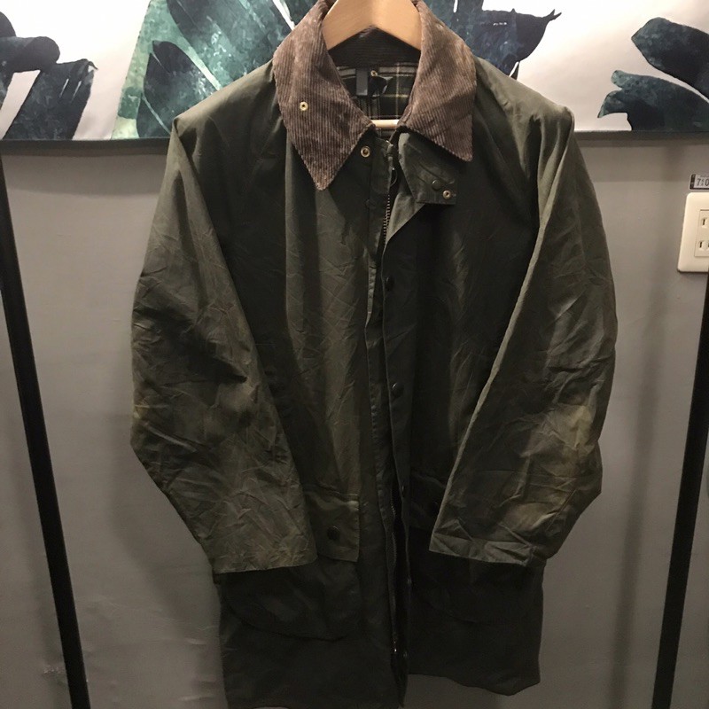 Barbour油布外套、油布大衣、夾克，英國製造，防風防水 ，古着，古著，二手美品, 軍綠色 Gamefair FUKU