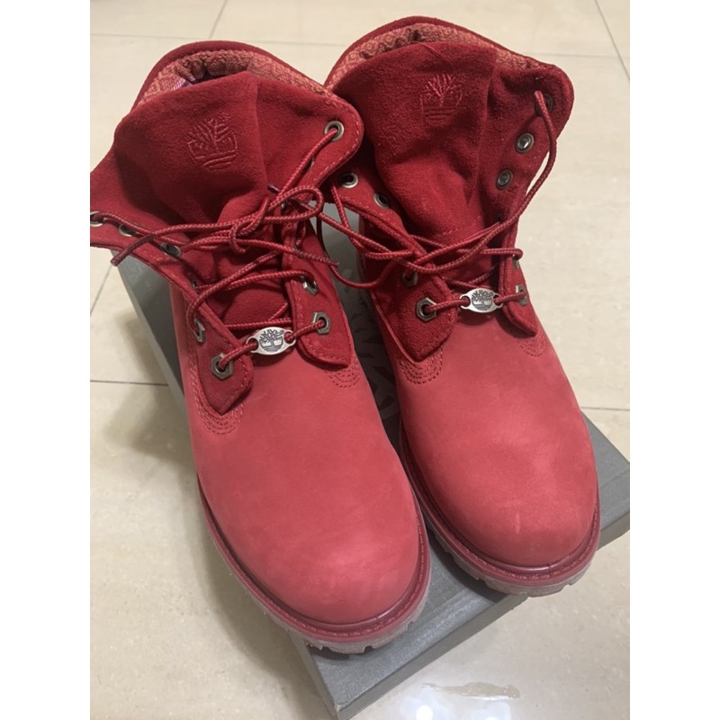 Timberland女款紅色兩穿經典6吋反折靴