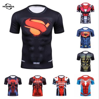 夏季新款 3D 打印緊身男士超人 / 蜘蛛俠T恤 高品質速乾T 恤上衣