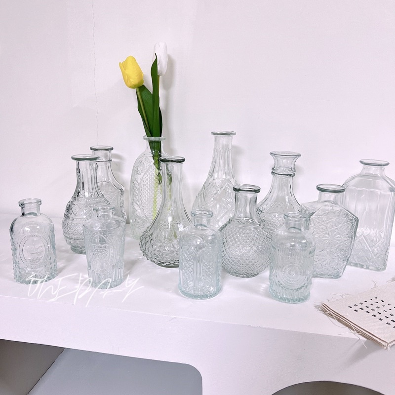 ONEDAY ✨ 法式浮雕 玻璃花瓶 浮雕花瓶 花瓶 玻璃花瓶 歐式花瓶 拍攝道具