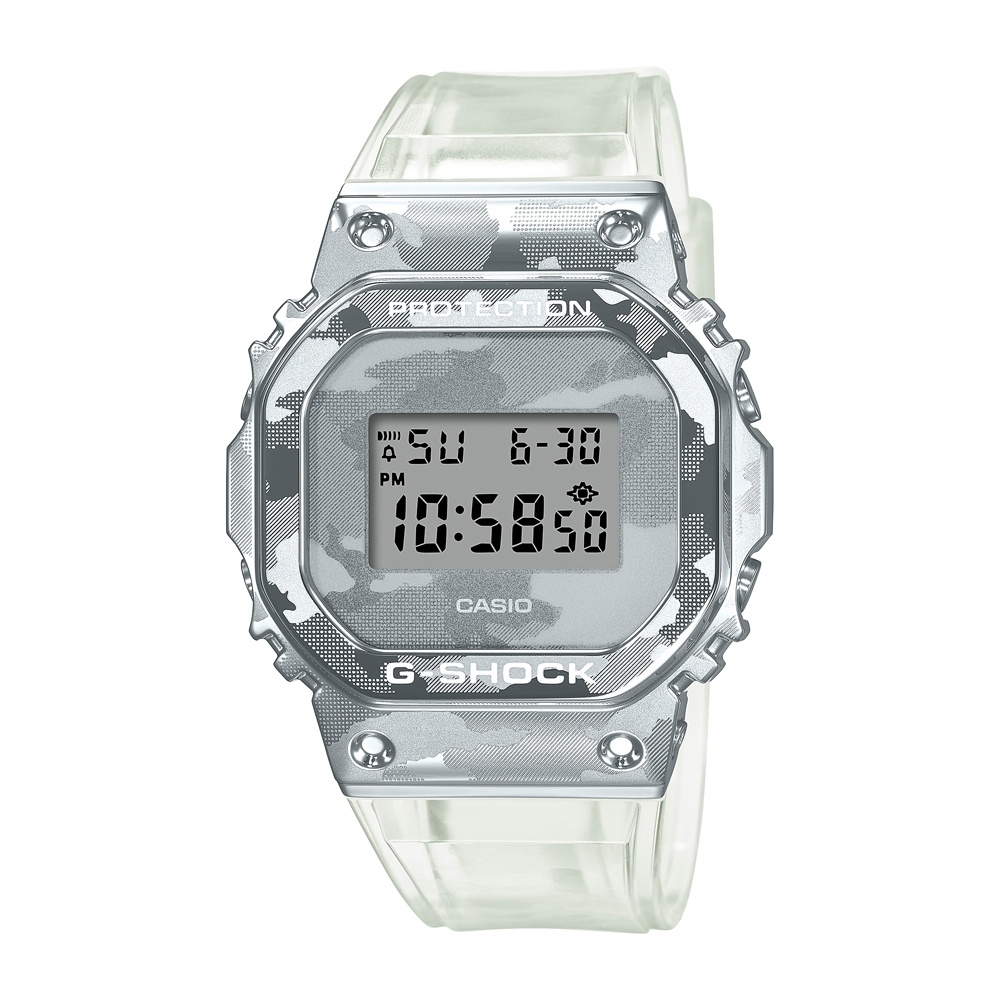 CASIO卡西歐 G-SHOCK 冰酷迷彩 金屬錶圈 半透明錶帶 GM-5600SCM-1