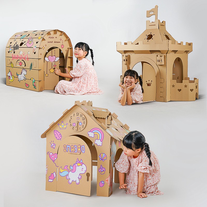 ◄❆兒童紙箱制作玩具房子幼兒園益智超大創意涂鴉親子DIY玩具紙殼屋