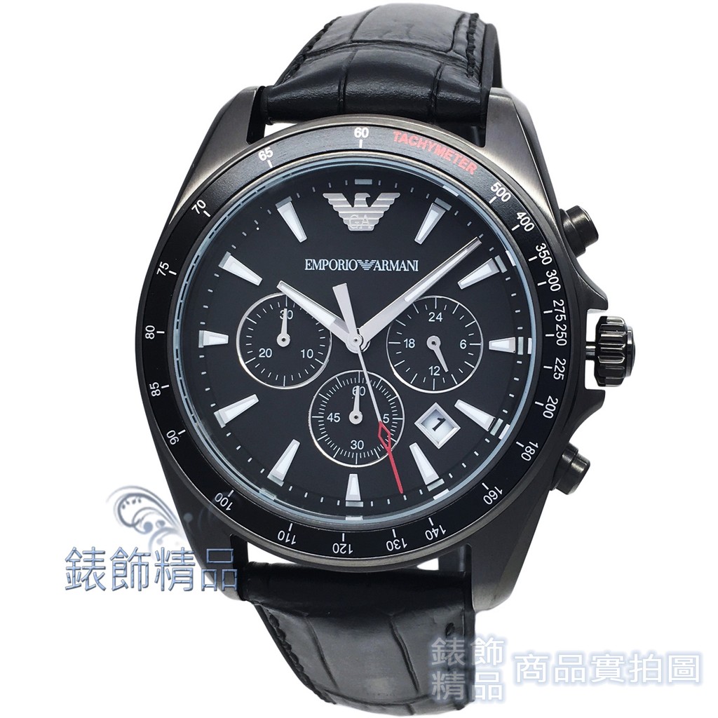 EMPORIO ARMANI亞曼尼AR6097手錶 時尚休閒 三眼計時 黑框黑壓紋 膠帶 男錶 【錶飾精品】