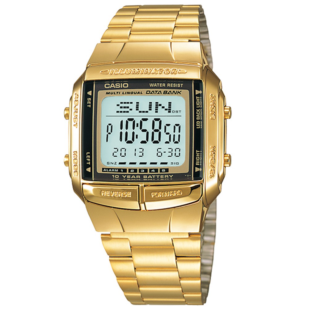 CASIO / 卡西歐 DATABANK系列 復刻 世界時間 不鏽鋼手錶 金色 / DB-360G-9A / 36mm