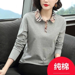 Polo 高品質春秋冬裝新款翻領長袖t恤 女寬松中年媽媽有領上衣熱賣款
