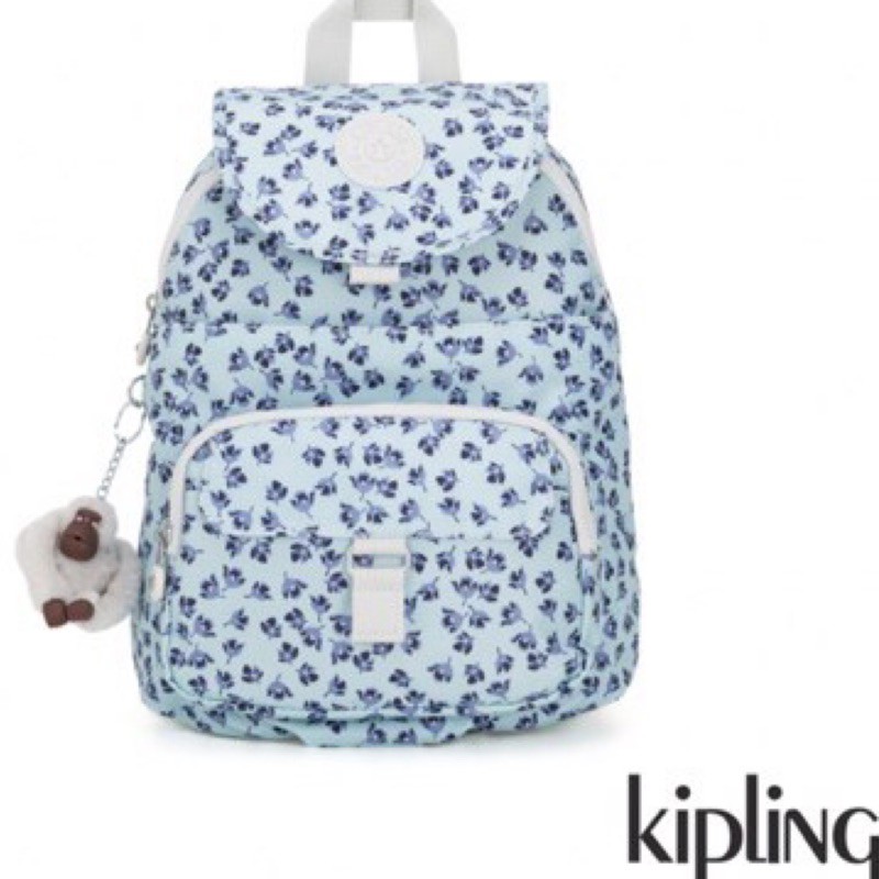 Kipling 古典淺藍小花後背包