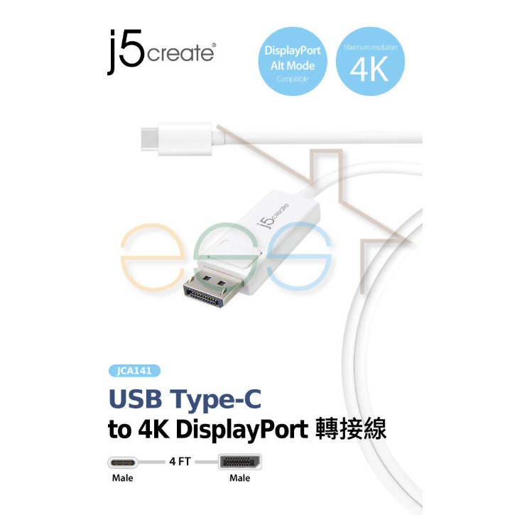 ⒺⓈⓈⓉ乙太3C館-j5create JCA141 USB Type-C轉4k DisplayPort轉接線⌛公司貨