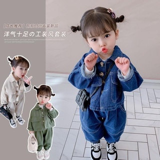 【清倉】女童套裝長袖上衣兒童套裝兩件式兒童運動式套裝女童網紅套裝女童春秋牛仔洋氣兒童春裝兒童運動春季童裝正韓