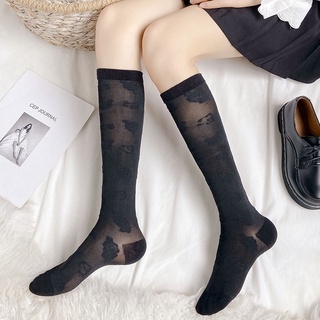 女生美腿襪子 玫瑰小腿襪 jk日系韓版夏季薄款長筒襪 ins潮黑白色高筒半腿襪