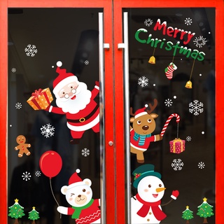 聖誕節貼紙雪花樹聖誕老人貼紙靜電櫥窗玻璃窗貼裝飾品卡通牆貼 新款老人雪花禮物聖誕樹貼紙櫥窗玻璃背景聖誕節裝飾靜電貼