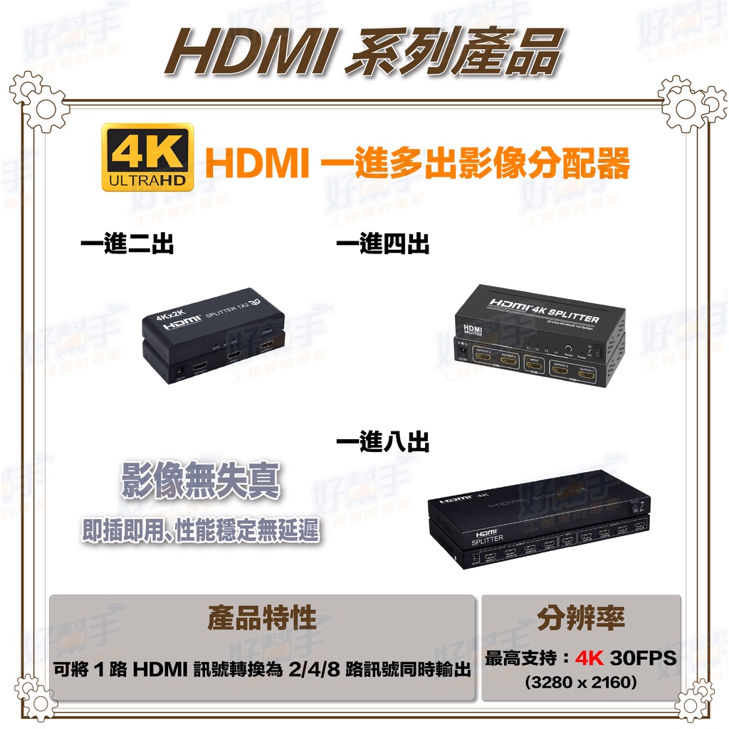 &lt;台灣現貨 快速出貨&gt;一進二出、一進四出、一進八出 4K HDMI 影像分配器