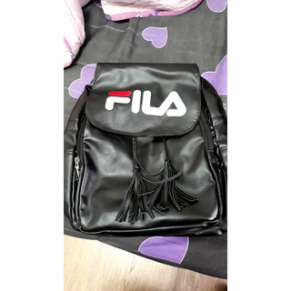 FILA 復古 後背包 皮革 小包包 黑 女生