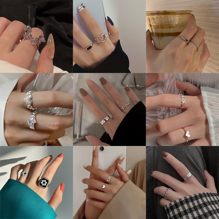 朋克金屬幾何手指戒指時尚哥特式複古簡約關節戒指套裝女