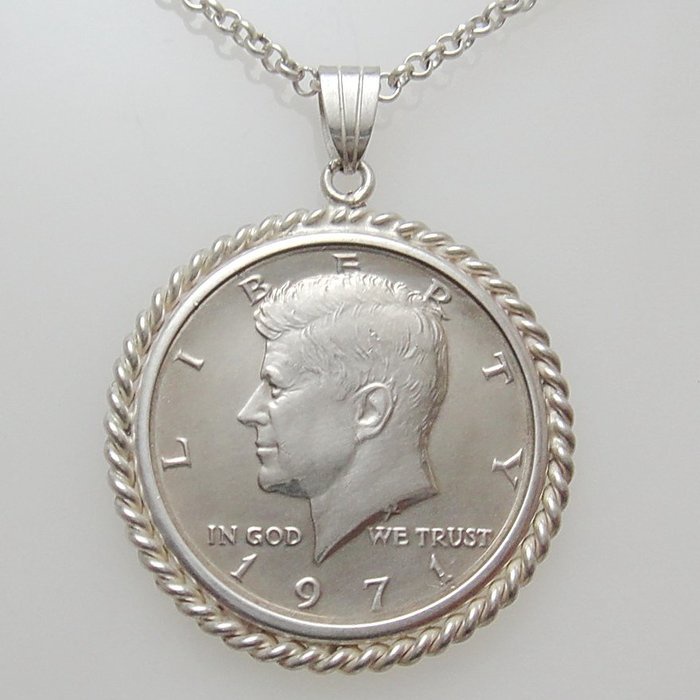 【拾年之路】  1971年美國總統甘迺迪Half Dollar硬幣純銀項鍊(免運)