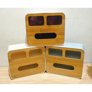 (現貨) 竹製面紙盒 遙控器收納 桌面收納 (白色/紫色)