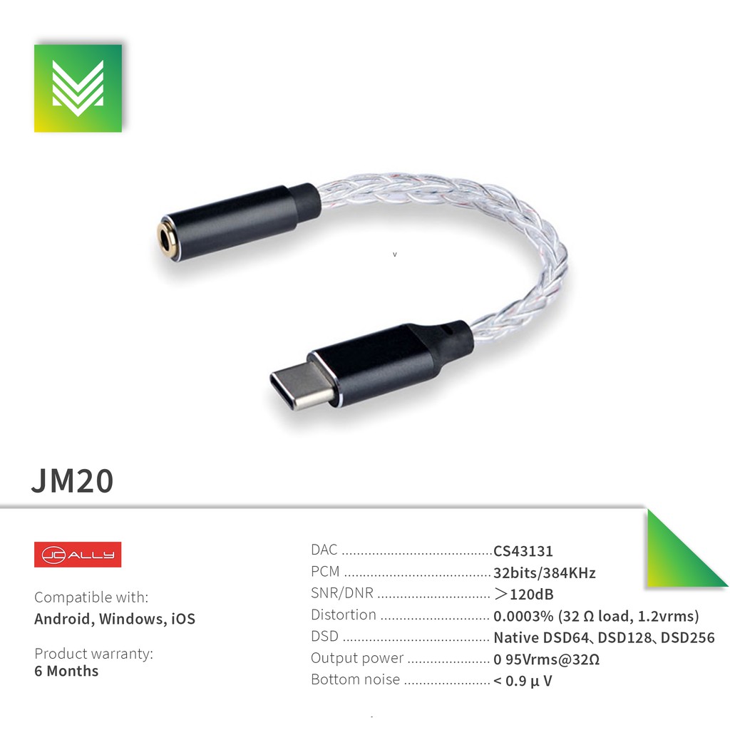 Jcally JM20 CS43131 iBasso 芯片解碼放大器 C 型轉 3.5mm 電纜