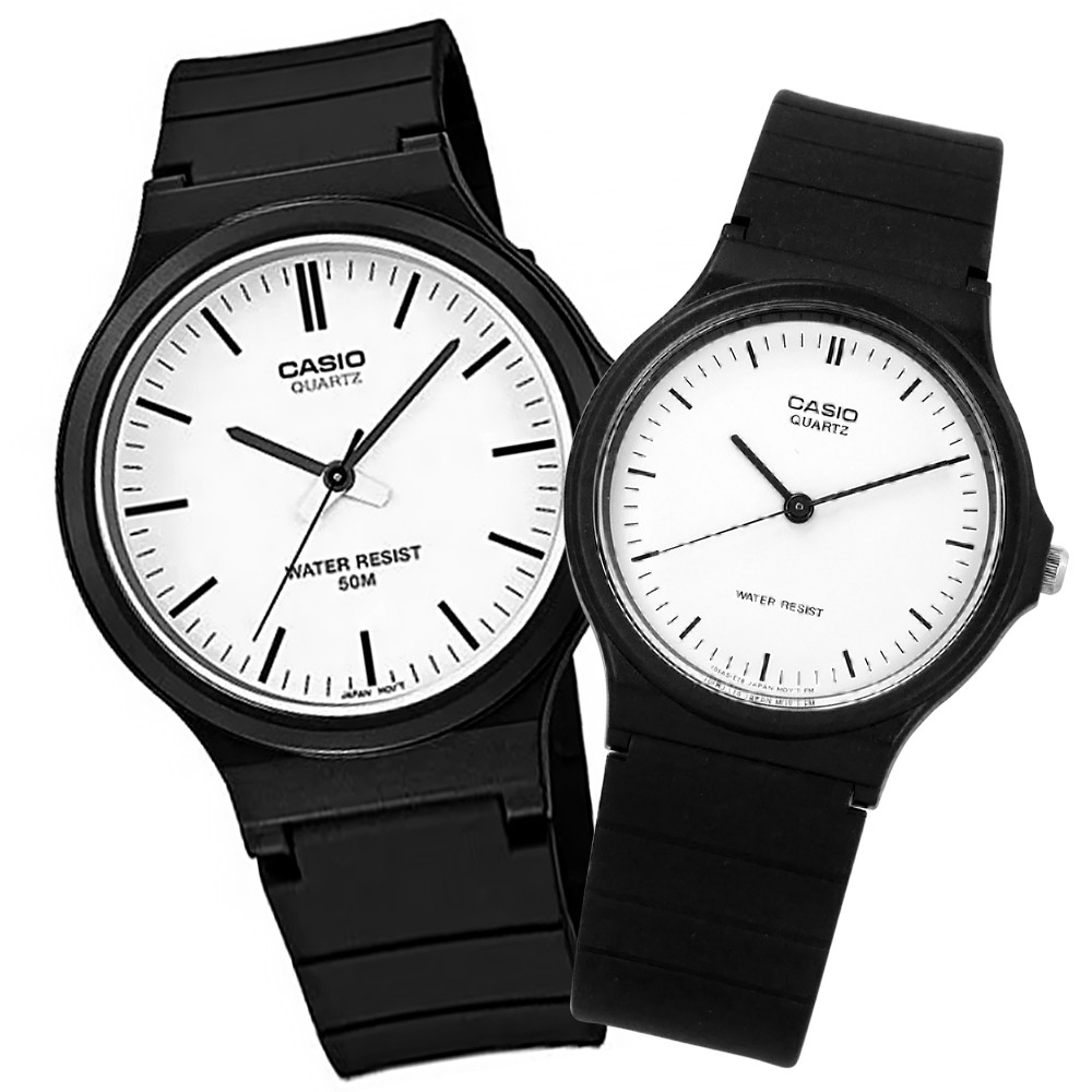 CASIO 卡西歐 / 簡約百搭 橡膠手錶 情侶對錶 白x黑 /  42mm+33m