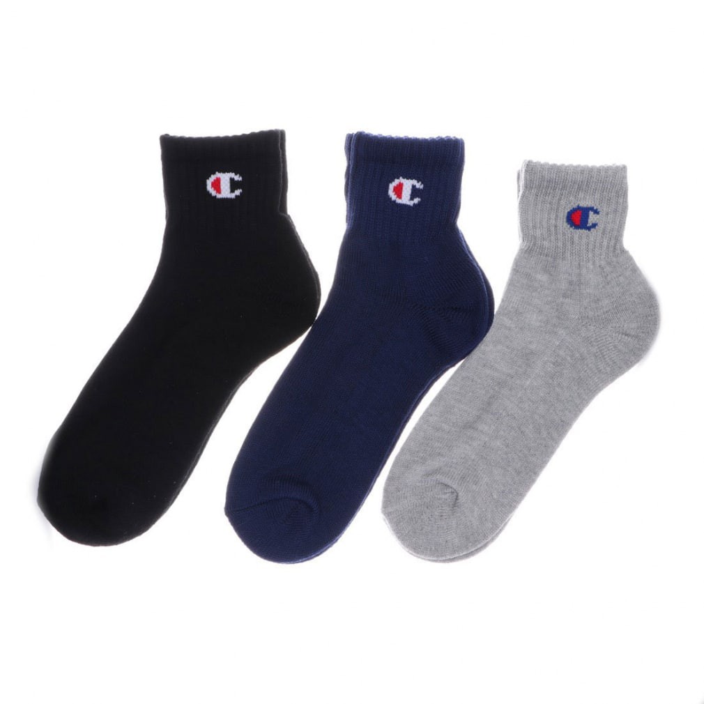 CHAMPION LOGO SOCKS 白色 黑色 黑灰藍 一包三雙 短襪 中筒襪【CMSCH202