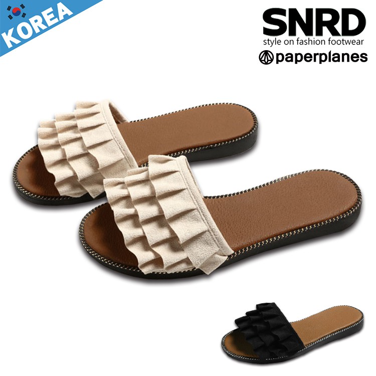 【Paperplanes】韓國空運/正常版型。浪漫花邊女神級涼拖鞋(00269共2色/現貨+預購)