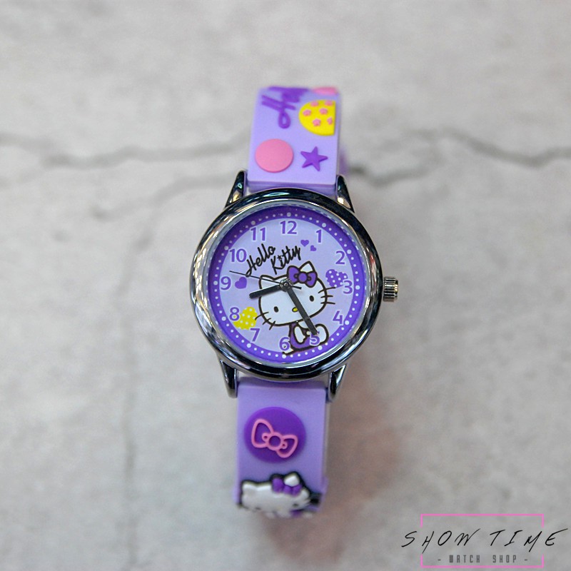 Hello Kitty 蝴蝶結糖果立體錶帶可愛造型女孩腕錶-紫橡膠帶/紫面銀 KT013LWVV-A [ 秀時堂 ]