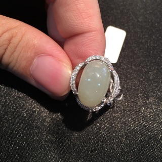 【Jewel's茱兒翡翠珠寶坊】A品 天然緬甸玉翡翠玉石 蛋面銀K戒 可開鑑定書
