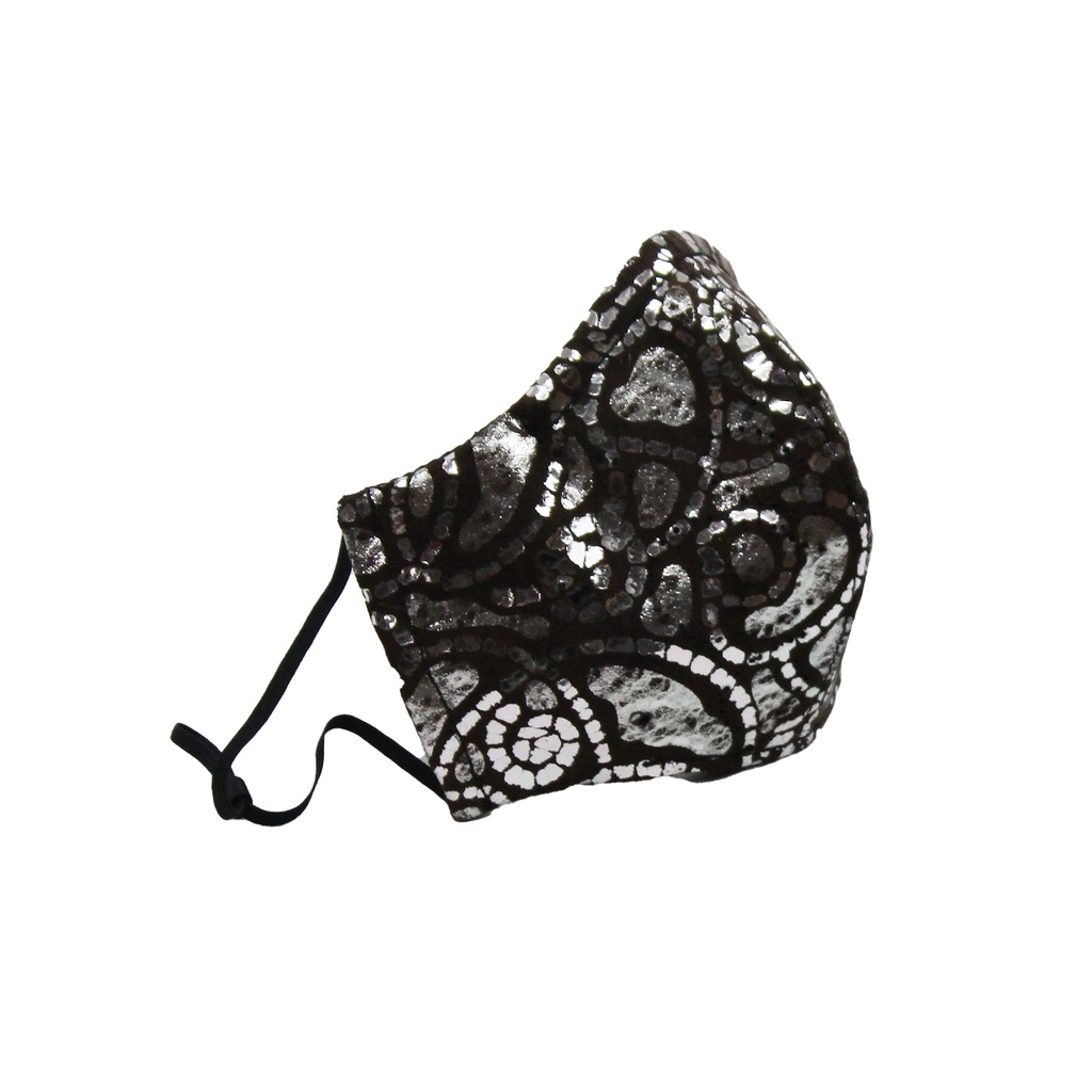 AMINAH  銀色螺旋花紋麂皮-時尚皮革抗菌口罩 【Mask-02】