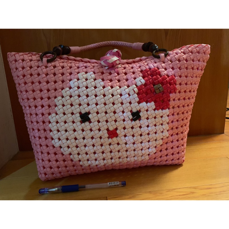手工可愛貓咪塑膠編織手提包