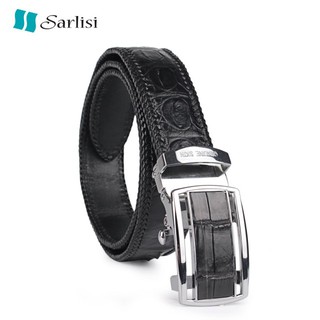 【臺灣現貨】sarlisi泰國正品真皮鱷魚皮皮帶男式自動扣男士腰帶手工編織褲帶