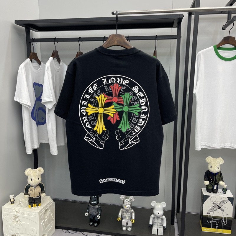 Chrome Hearts 克羅心 馬蹄重影十字架彩色印花休閒男女寬鬆短袖T恤潮