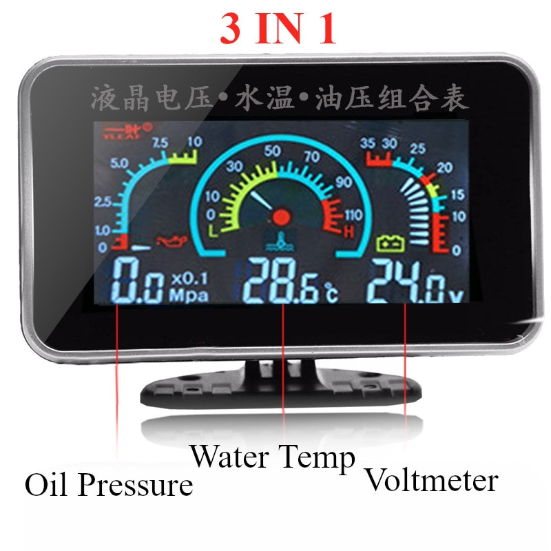 通用汽車 3 合 1 液晶卡車汽車油壓表電壓表水溫表組合錶帶傳感器 12v/24v