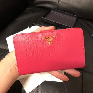 全新PRADA 桃紅色 皮夾 中夾