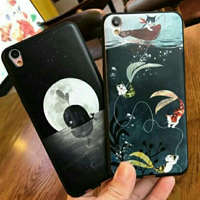 《現貨》月亮鯨魚和貓咪魚全包邊手機殼 iPhone6/i6plus/i6s/i7/i8/OPPO R9/R9s