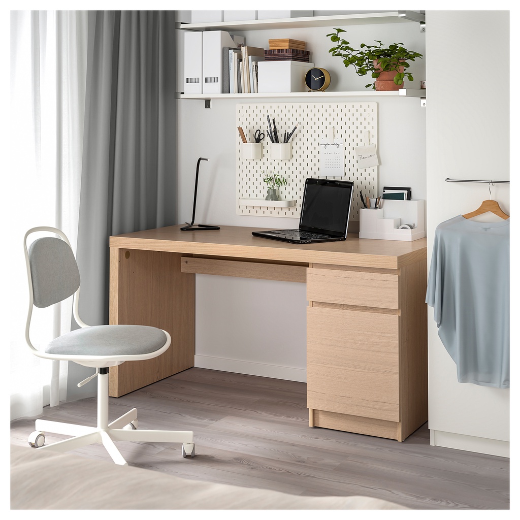 北歐工業LOFT風格IKEA宜家MALM書桌工作桌辦公桌設計桌/含抽屜/染白橡木色/二手八成新/原$5990特$3800
