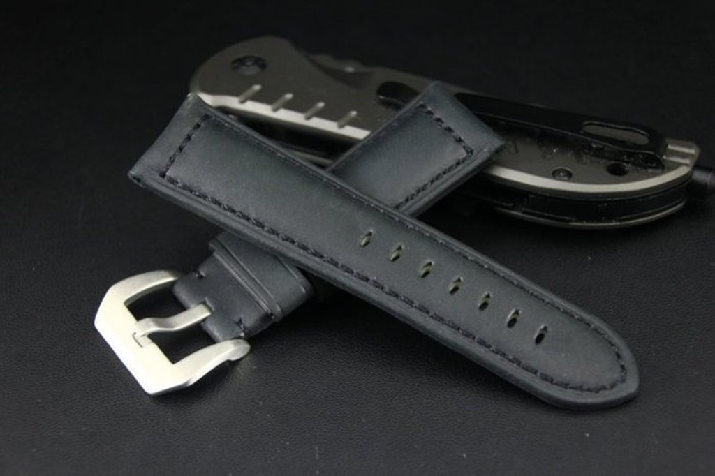 24mm收22mm可替代沛娜海Panerai原廠錶帶啞光牛皮製錶帶,不鏽鋼製錶扣,牢靠車縫線