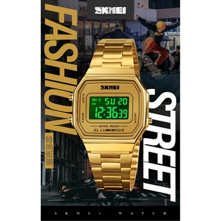 臺灣出貨 SKMEI 時刻美 時尚休閒男士方形數字鋼帶錶 夜光防水運動手錶 1647