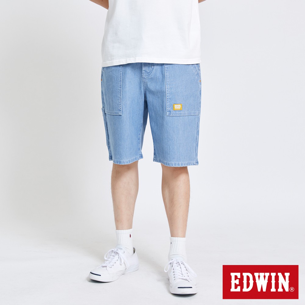 EDWIN PLUS+直條EJ工作短褲(石洗藍)-男款