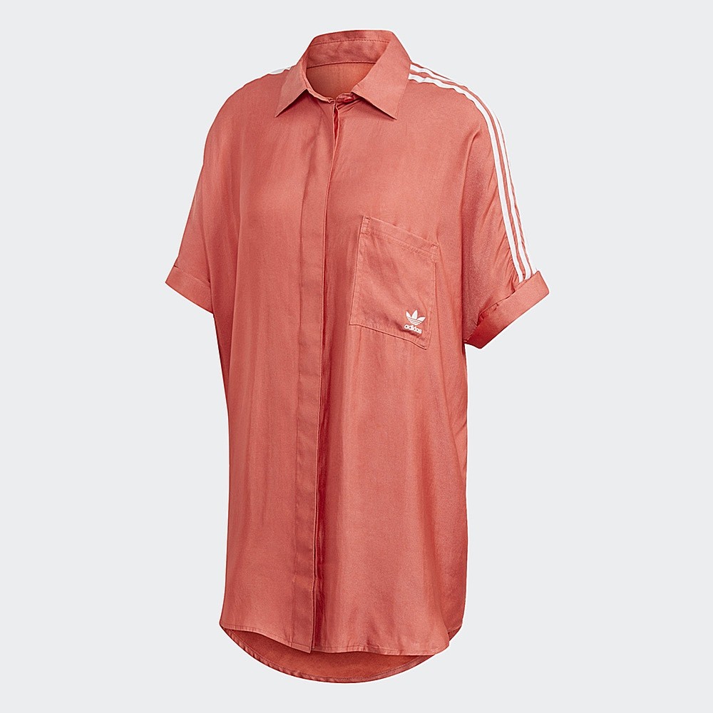 愛迪達 ADIDAS ORIGINALS ADICOLOR 粉橘 長版襯衫 洋裝 三條線 休閒 運動 女款 FM2618